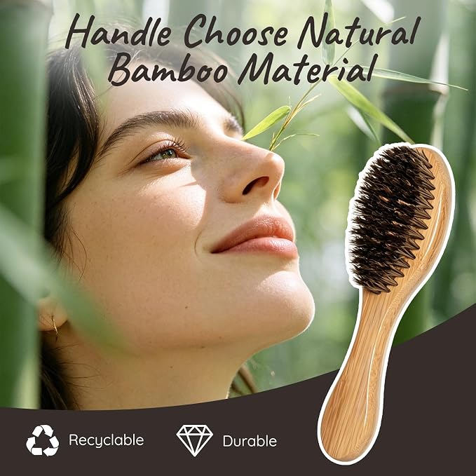 Soft Boar Bristle Short Hair Dog Brush, Natural Bamboo Handle, Pet Massage Deshedding Tool, Fit Puppy, Such as French Bulldog, Beagle, Dachshund, Boston Terrier, Pug, Chihuahua