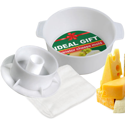 PetriStor Cheese Mold for Cheese Making Cheese with Follower Piston 1.3QT and Cheesecloth - Cheese Form Mold - Cheese Making Basket - Paneer Cheese Press Mold - Molde Para Queso