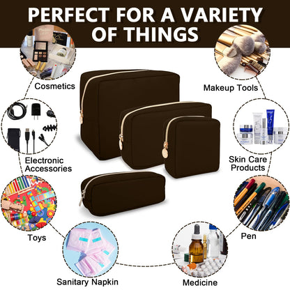 Small Pencil Case Makeup Bag for Purse, Cute Pencil Pouch Preppy Nylon Makeup Brush Bag with Zipper , Girls Portable Stationery Storage Case Small Pen Bag for Office School College(Slim-Chocolate)