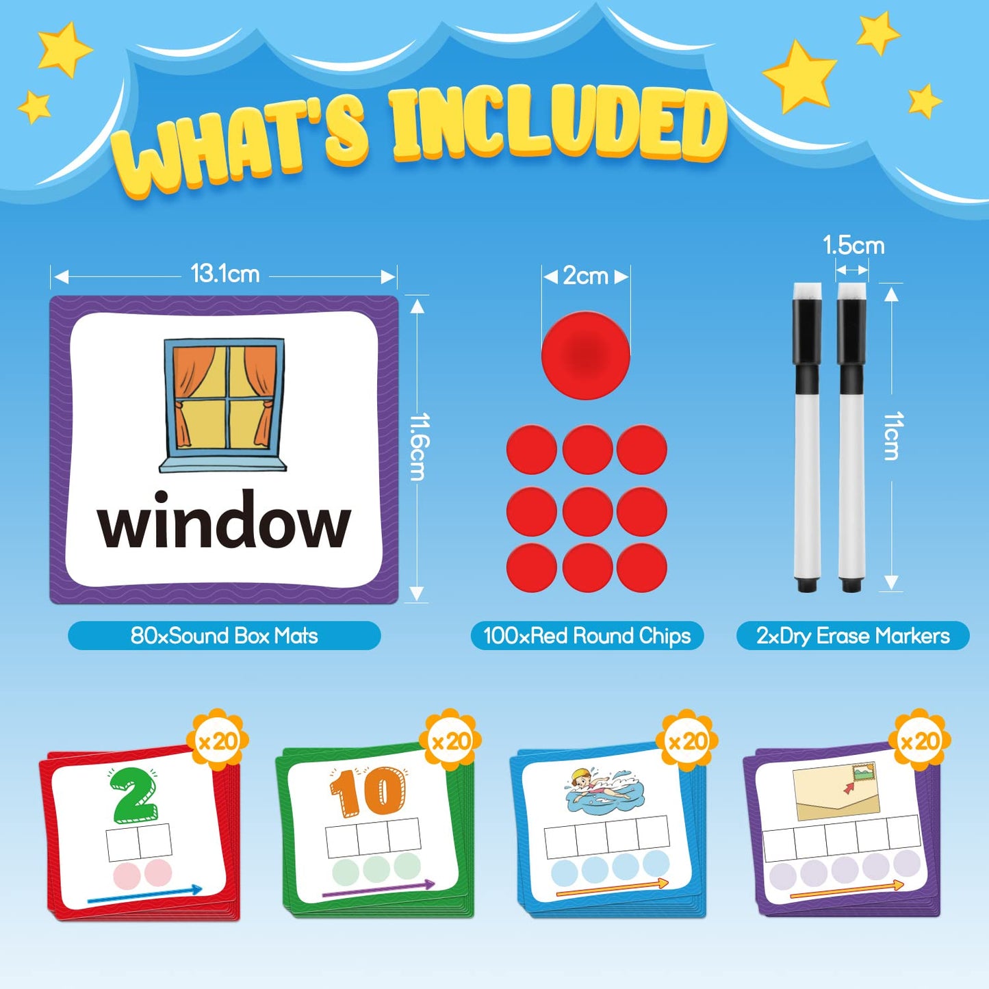 Torlam Elkonin Boxes Phonemic Awareness Phonics Games, Reading Spelling Sound Manipulatives Sight Word Flash Cards, Speech Therapy Toy Kindergarten Elementary Classroom Must Haves Homeschool Supplies