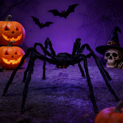 PUHPIG 200" Halloween Spider Web + 59" Giant Spider Decorations, Triangular Huge Spiders Web and Hairy Scary Fake Spider, for Indoor Outdoor Porch Yard, Scary Haunted House Party, and Halloween Décor