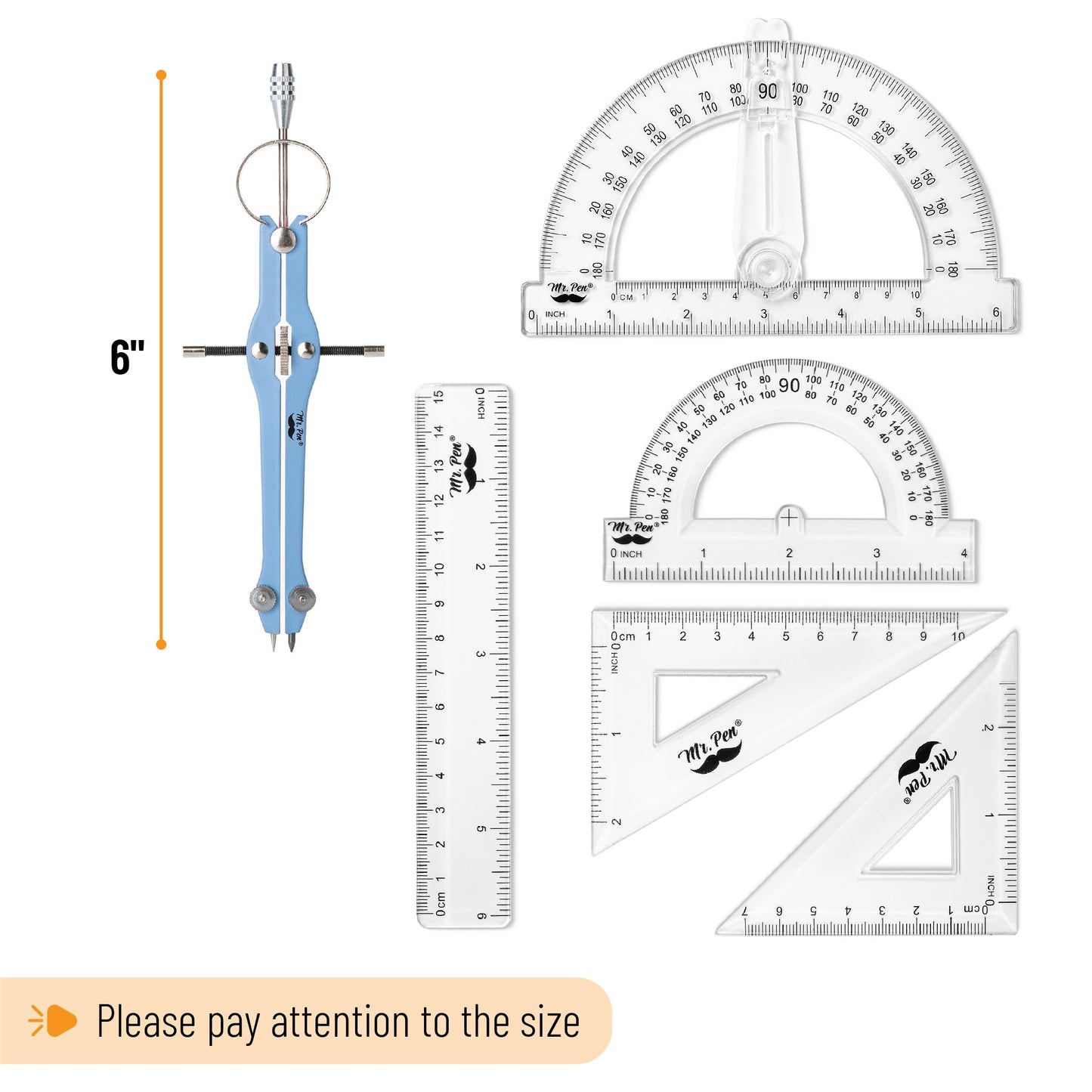 Mr. Pen- Geometry Set, 15 pcs, Blue, 6 Inch Swing Arm Protractor, Divider, Set Squares, Ruler, Compasses and Protractor