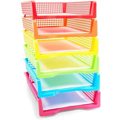 Bright Creations Classroom Turn in Trays - 6-Pack, Letter Size, 12.75 x 9.75 x 2.75 in, Rainbow Plastic - Teacher Supplies & Classroom Must Haves - Stackable Paper Organizer & Homework Trays