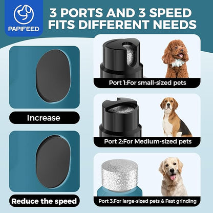 PAPIFEED Dog Nail Grinder with LED Light, Ultra Quiet 3-Speed Electric Nail File for Small Medium Large Dogs & Cats, Rechargeable Pet Nail Grinder Set with Nail Trimmer (Blue Kit)