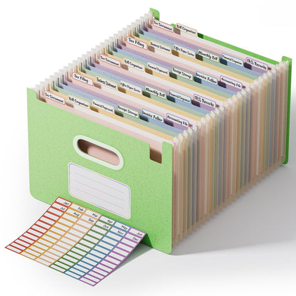 ThinkTex 26-Pocket Accordion File Organizer, Upright Open Top, Monthly Tabs, High Capacity Wheat Straw Expanding File Folder, Fits Letter A4 & Manila Folders for School Home Office -Grass Green