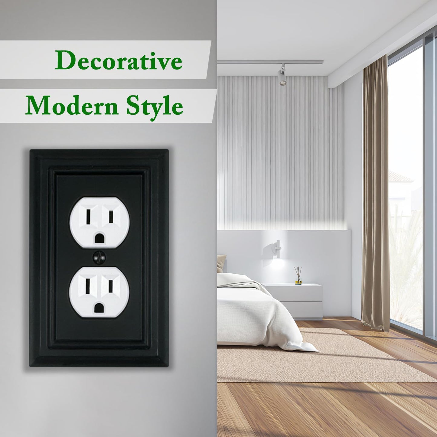 Matte Black Decorative Outlet Covers Wall Plates, Bamboo Fiber Light Switch Covers, Natural Material Electric Receptacle Switch Plate Outlet Cover of various styles (1 Gang Duplex 4 Pack)