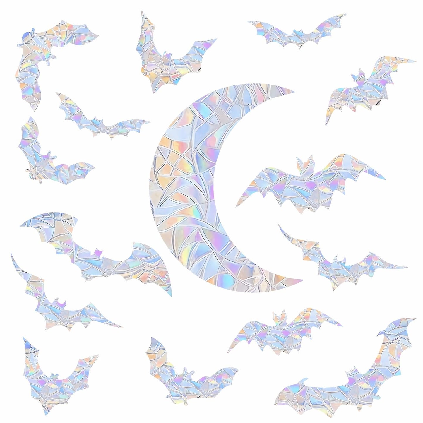 Moon Bat Window Clings Halloween Static Cling for Glass Windows Vinyl Bat Window Decals Halloween Moon Bats Windows Stickers Anti Collision Windows Decals for Bird Strikes Rainbow Stickers