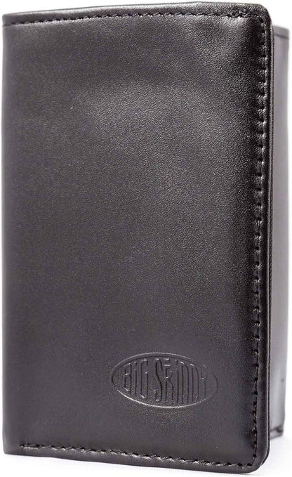 Big Skinny Men's Tri-Fold Leather Slim Wallet, Holds Up to 25 Cards, Black