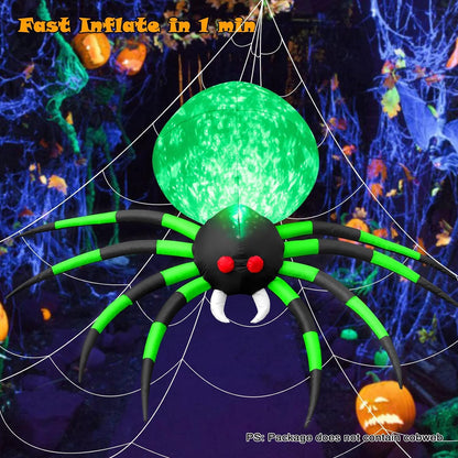 8 FT Halloween Inflatables Spider Outdoor Decorations for Yard, Giant Blow up Green Spider with Rotating Fire Flame Light, Large Spooky Spider Props for Halloween Party Garden Lawn House Holiday Decor