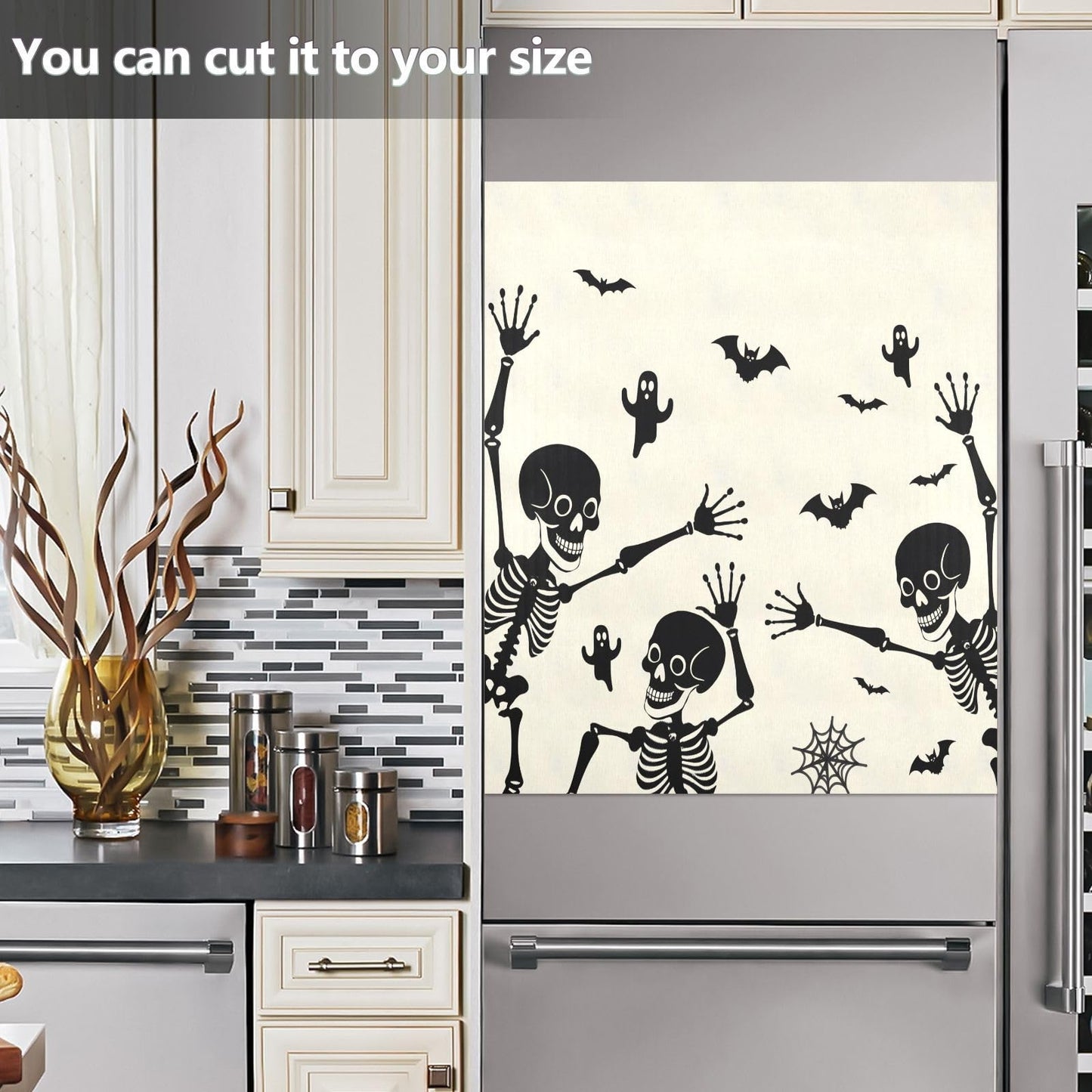 Halloween Skeleton Dishwasher Magnet Cover Panel,Skull Ghost Magnetic Dishwasher Covers Refrigerator Sticker Decal Halloween Decorative Washing Machine Cover for Home Kitchen,23x26in
