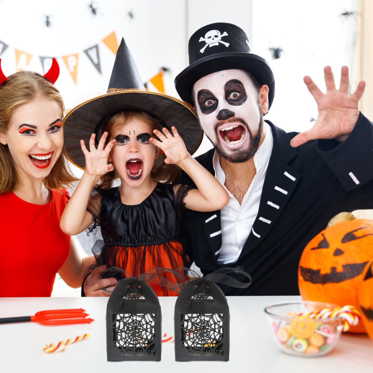 BESTOYARD Halloween Hollow Die-Cut Candy Boxes with Ribbon - Wedding Favor Boxes for Party Treats and Packaging 8.27 X 4.53 Inches 50 Pieces