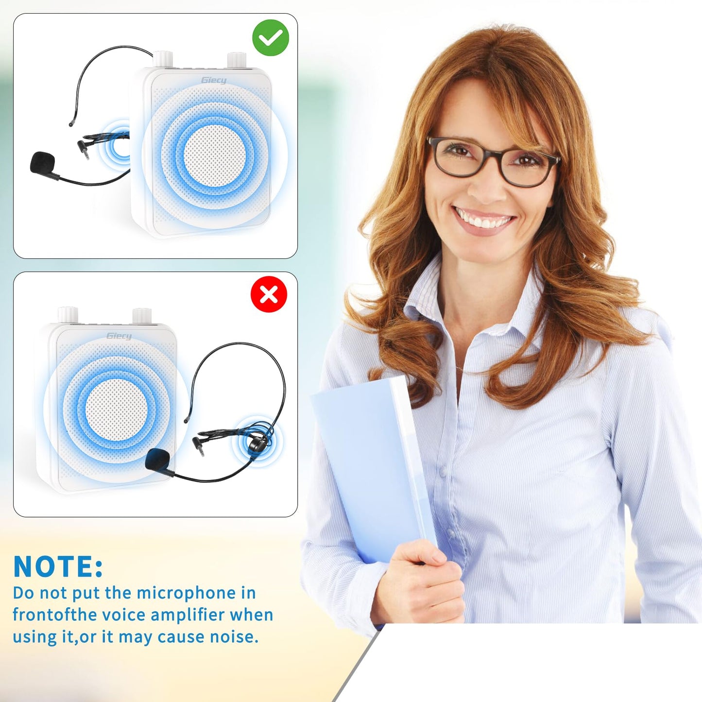 Giecy 30W Portable Voice Amplifier with Wired Microphone Headset, 2800mAh Rechargeable PA System Speaker Personal Microphone Speech Power Amplifiers Loudspeaker for Teachers/Metting/Tour Guide