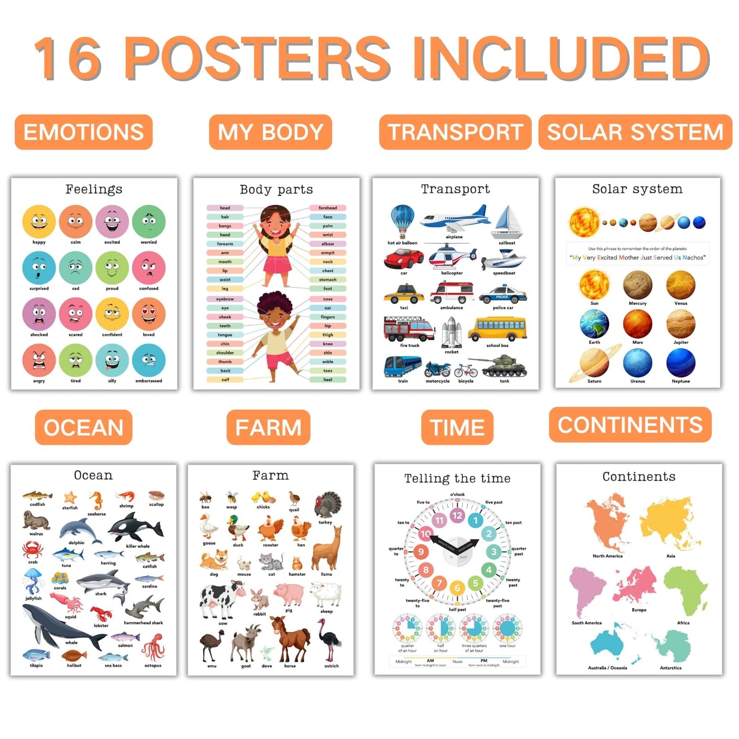 Educational Preschool Learning Posters,Alphabet ABC Posters for Toddlers Classroom Playroom Wall Decor,Counting Chart for Kindergarten,Pre K Learning Poster for Toddlers 1-3 Homeschool Supplies