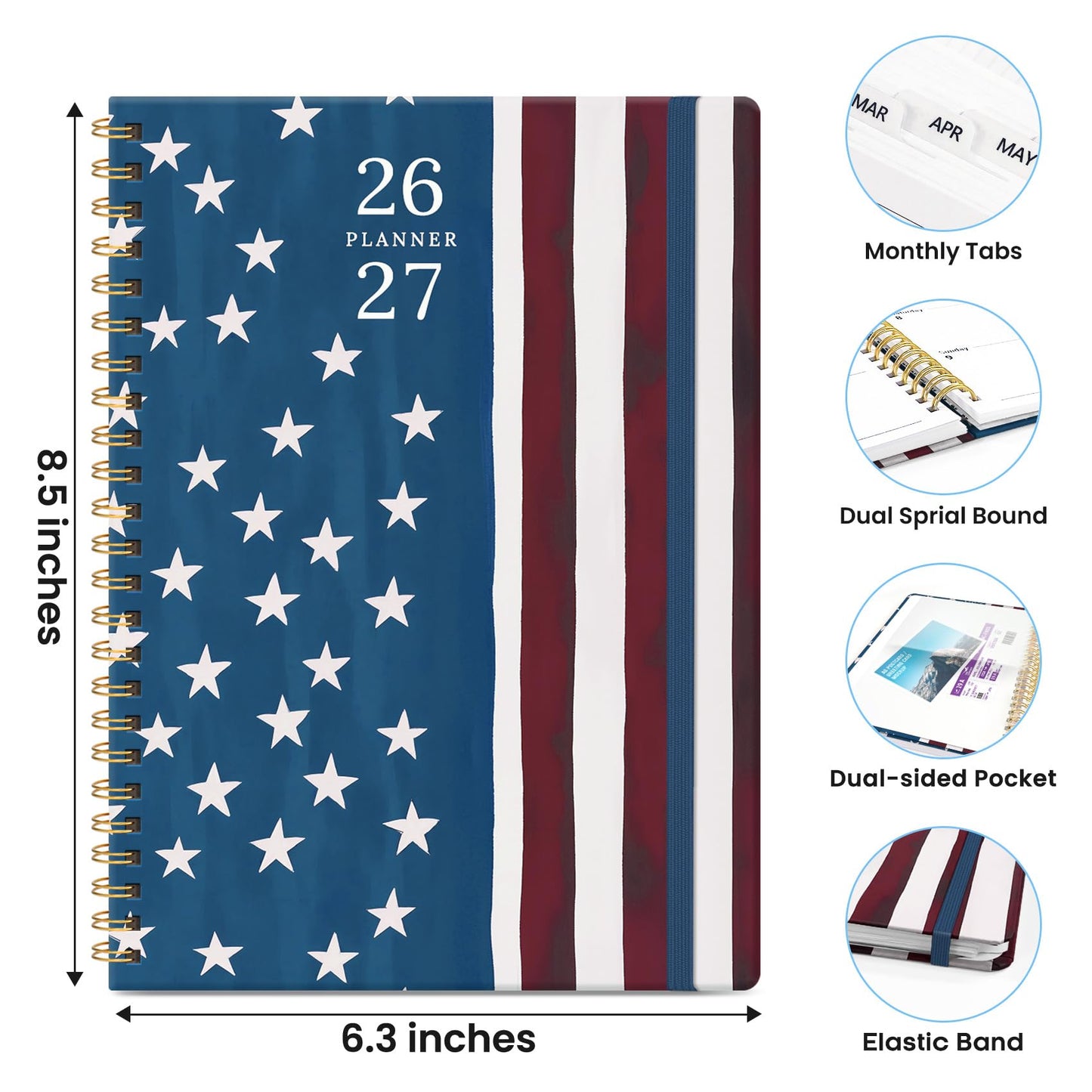 Academic Planner 2026-2027, Monthly and Weekly Calendar Planner, July 2026 - June 2027, Pretty Hardcover Teacher Student Planning Agenda Book with Tabs, Fit for School Office Supplies, 6.3" x 8.5", Star Riders