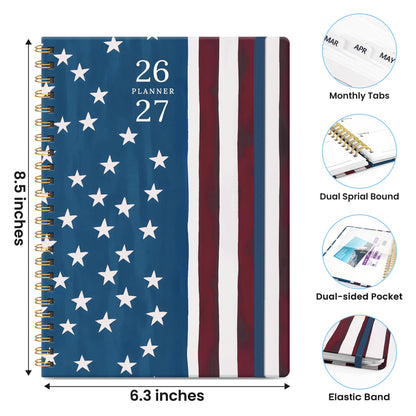 Academic Planner 2026-2027, Monthly and Weekly Calendar Planner, July 2026 - June 2027, Pretty Hardcover Teacher Student Planning Agenda Book with Tabs, Fit for School Office Supplies, 6.3" x 8.5", Star Riders