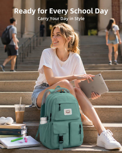 FIORETTO School Backpack for Teen Girls & Women with Compartment, Lightweight School Bag Bookbag with Multiple Pockets, Ideal for Middle High School, College, Travel, Dark Green 25L