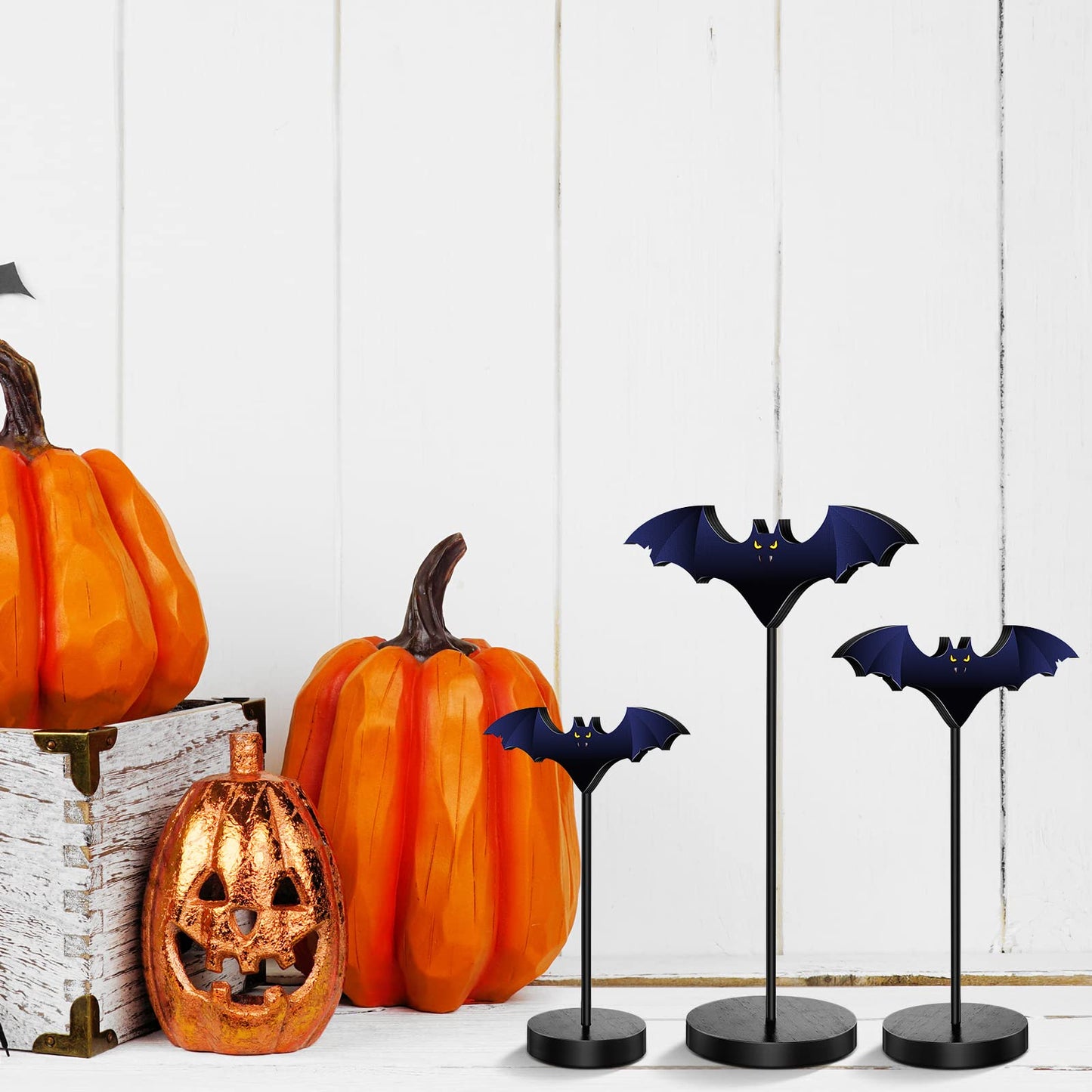 BBTO 3 Pieces Tall Standing Bat Decor Halloween Tiered Tray Decor Set Halloween Bats Wood Sign for Home Farmhouse, 3 Sizes(Bat)