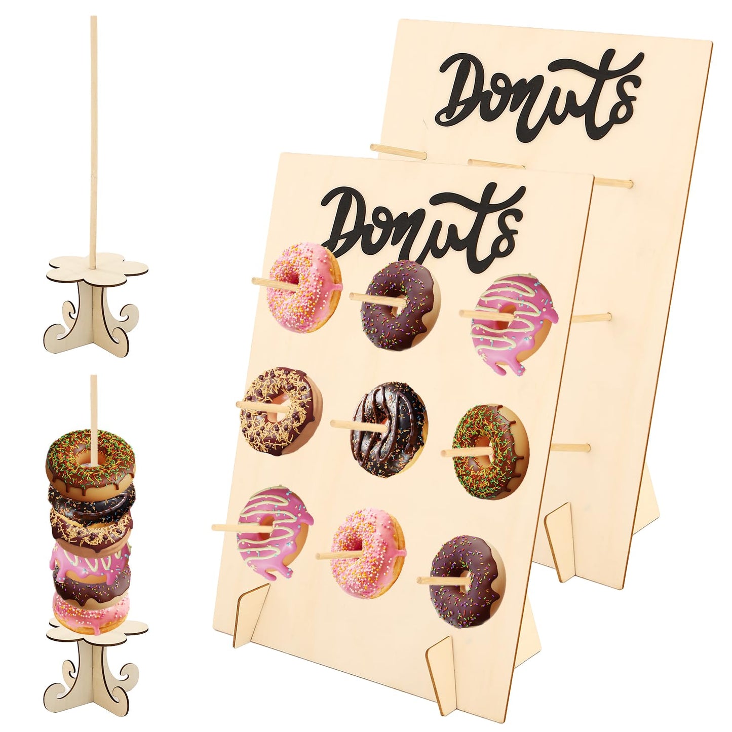 KURTOPLLY 4 PCS Donut Wall Display Stand, Donut Holder Stand Party, Reusable, Easy to Clean, Suitable for Growth Parties, Birthdays, Halloween, Christmas, Dessert Shops (Natural Color)