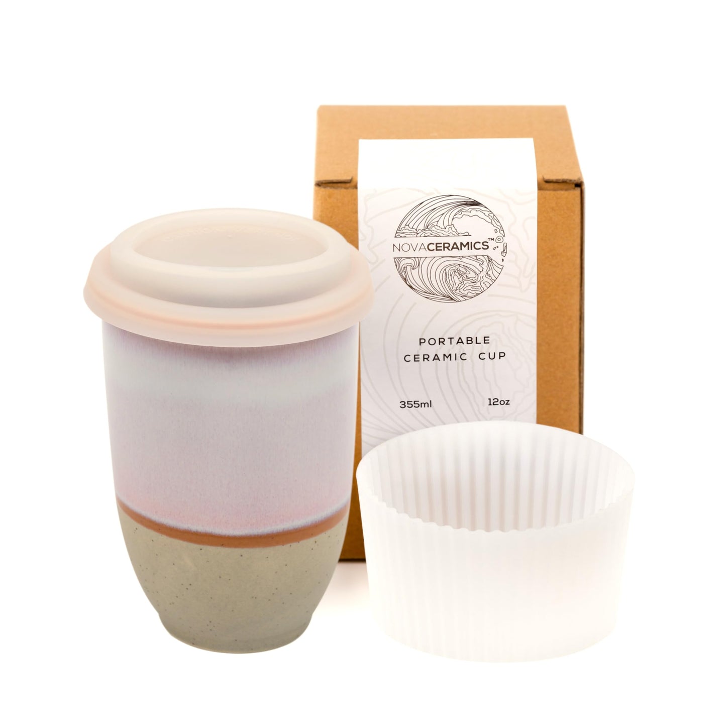 NOVA CERAMICS Travel Mug – Portable Coffee Tumbler – Unique to Go Mug – Microwave & Dishwasher Safe Purple Coffee Tumbler - Gifts for Women Men Him Her – 12oz – Horizon