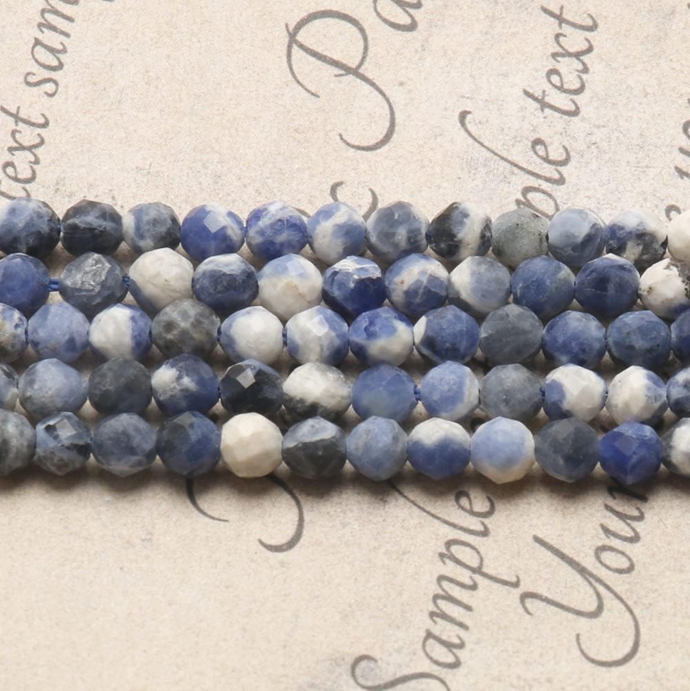 Song Xi 180pcs 2mm Natural New Blue Sodalite Gemstone Beads Faceted Round Loose Stone Beads for Jewelry Making (1 Strand)