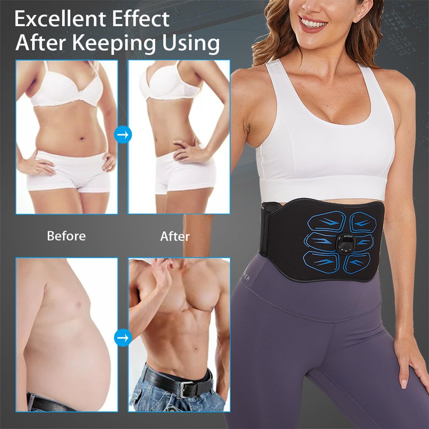 Ruszoaer ABS Stimulator - EMS Muscle Stimulator, Ab Machine, Portable Abdominal Belt, Electronic Pulse Massager, Home Office Fitness Workout Equipment, Blue