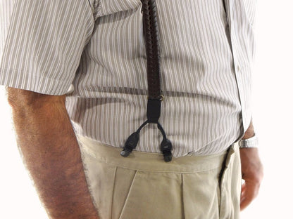 Holdup Leather Suspenders for Men(Brown Braid)