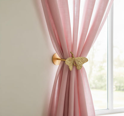 Brass Curtain Holdbacks 2 Pack, Polished Gold Butterfly Curtain Tiebacks Wall Mounted, Heavy Duty Curtain Hooks for Home Window Decoration Living Room Bedroom