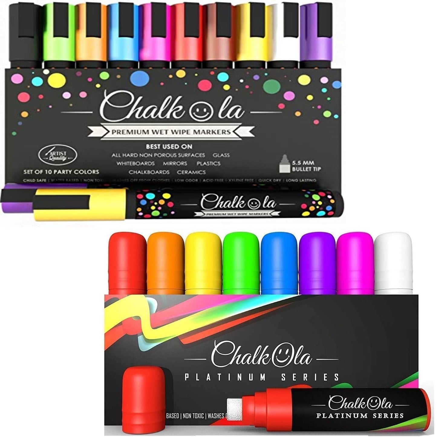 Chalkola Artist Bundle- 10 Neon 6mm + 8 Neon 15mm Chalk Markers