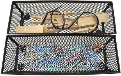 HAHIYO Stackable Mesh Tray Cup 9 x 3 x 2 inches Sturdy Container for Desk Drawer Organizer Collection for Home Office School kitchen Soft Foam Feet No Sharp Edges 2 Pack Black