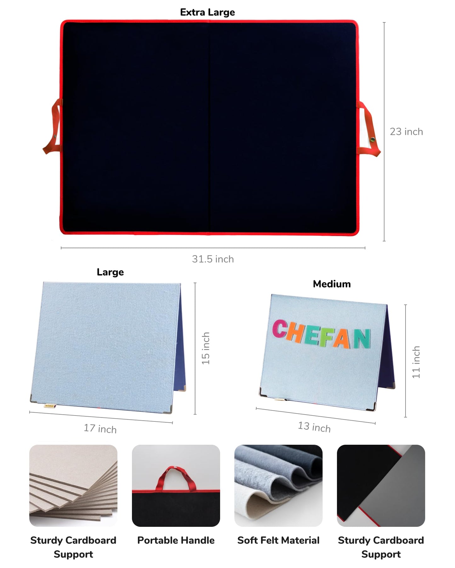 CHEFAN Foldable Felt Board for Toddlers 22 x 13, Freestanding Flannel Board for Kids, Preschool Classroom and Daycare Storytelling Display, Compatible with Felt Set, Blue