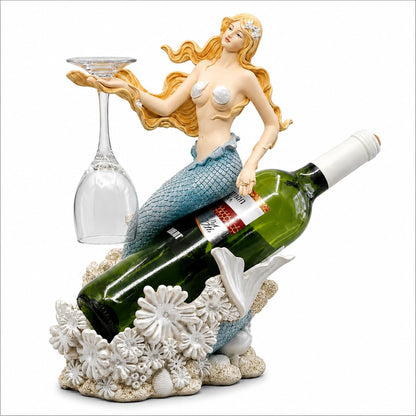 Comfy Hour Under The Sea Collection Mermaid Wine Rack Bottle Holder, 8.46"L x 5.7"W x 13.0"H, Polyresin