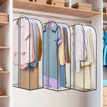 LANDNEOO 6 Pack Clear Garment Bags for Hanging Clothes with Zippers on Double Sides - 10'' Clothes Storage for Coat, Dress, and Fur in Closet - 40'' Long Suit Bags
