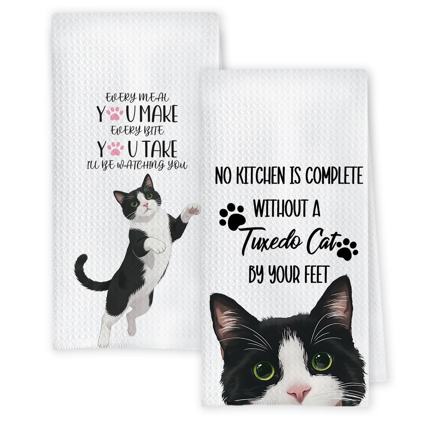 Chicimln Funny Tuxedo Cat Kitchen Towels, Tuxedo Cat Gifts Decorative Hand Towels, Gifts for Cats Lovers Dish Tea Towel Drying Cloth for Kitchen Decor,16x24 Inch,Set of 2