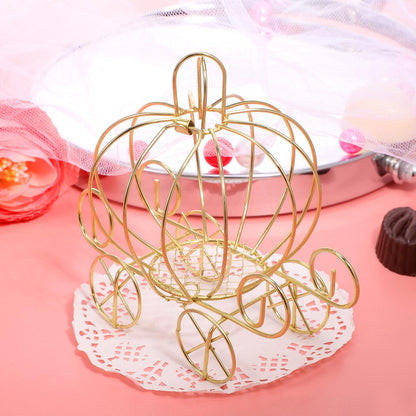 Baluue Pumpkin Carriage Candy Box Metal Wedding Souvenirs Party Favor Treat Storage Box 3.9X3.9X3.9 Inch Hollow Carriage Design for Halloween and Festive Events