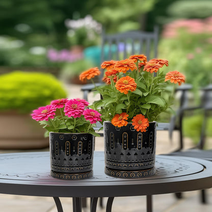 Eightpot Ceramic Plant Pots - 6 Inch Ceramic Planter for Indoor Outdoor, Round Flower Pots with Drainage Hole and Plant Saucer, Boho Decorative Small Planter, House Decor, Gifts for Gardeners, Black
