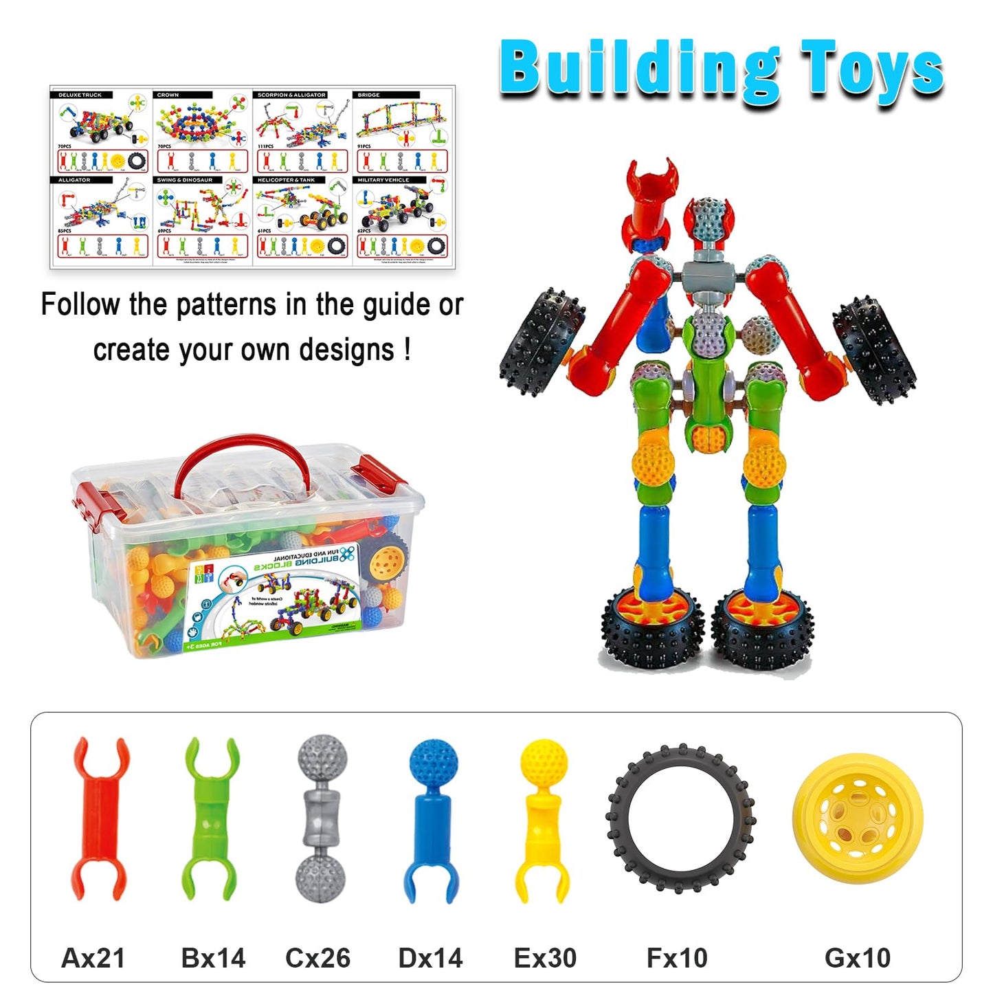 Huaker 125PCS Stem Building Toys for 3 4 5 6 7 8 Year Old Boys Girls,Kids Building Blocks Educational Creative Learning Activity with Large Storage Box,Ideal Christmas Birthday Gifts