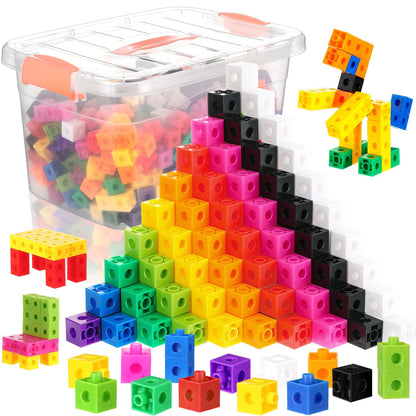 Jenaai 500 Pcs Math Learning Linking Cube with Storage Container Counting Cubes, Colorful Plastic Counting Blocks, Manipulatives Classroom Learning Supplies for Educational(Orange)