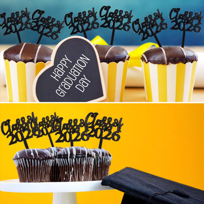 Boao 100 Pieces Class of 2026 Cupcake Toppers Plastic Graduation Cake Picks Graduation Decorations Grad Party Supplies(Black)