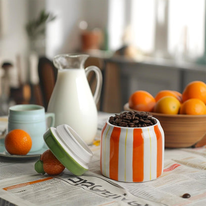 DIF DECO Cookie Jars with Lid Airtight, Hand Painted Orange Ceramic Food Storage Containers with Lids for Home Decor and Kitchen Countertops, For Coffee, Spices, Sugar, Tea, Salt, Honey, Candy, Nut