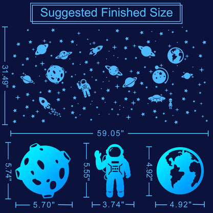 Glow in The Dark Stars for Ceiling, Solar System Wall Stickers for Kids, Planet Wall Decals, Glowing Stars, Space Decor for Boys Room, Galaxy Astronaut Rocket Spacecraft Alien Decoration (Blue)
