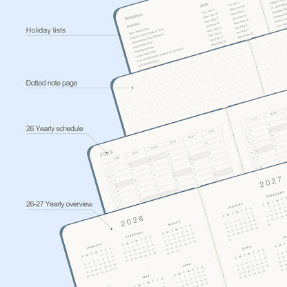 And Per Se 2026 Planner-Daily, Weekly & 15-Monthly Leather Hardcover Planner, 5.7" x 8", Daily Schedule, Monthly Tabs, 100 GSM Thick Paper, Back Pocket(Dark Blue)