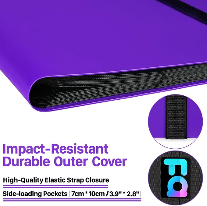 【2026】Trading Card Binder 9 Pocket, Premium Sports Collection Binder Game Cards Book with Sleeves Side Loading, Anti-open Strap Double Sided Waterproof 360 Card Folder