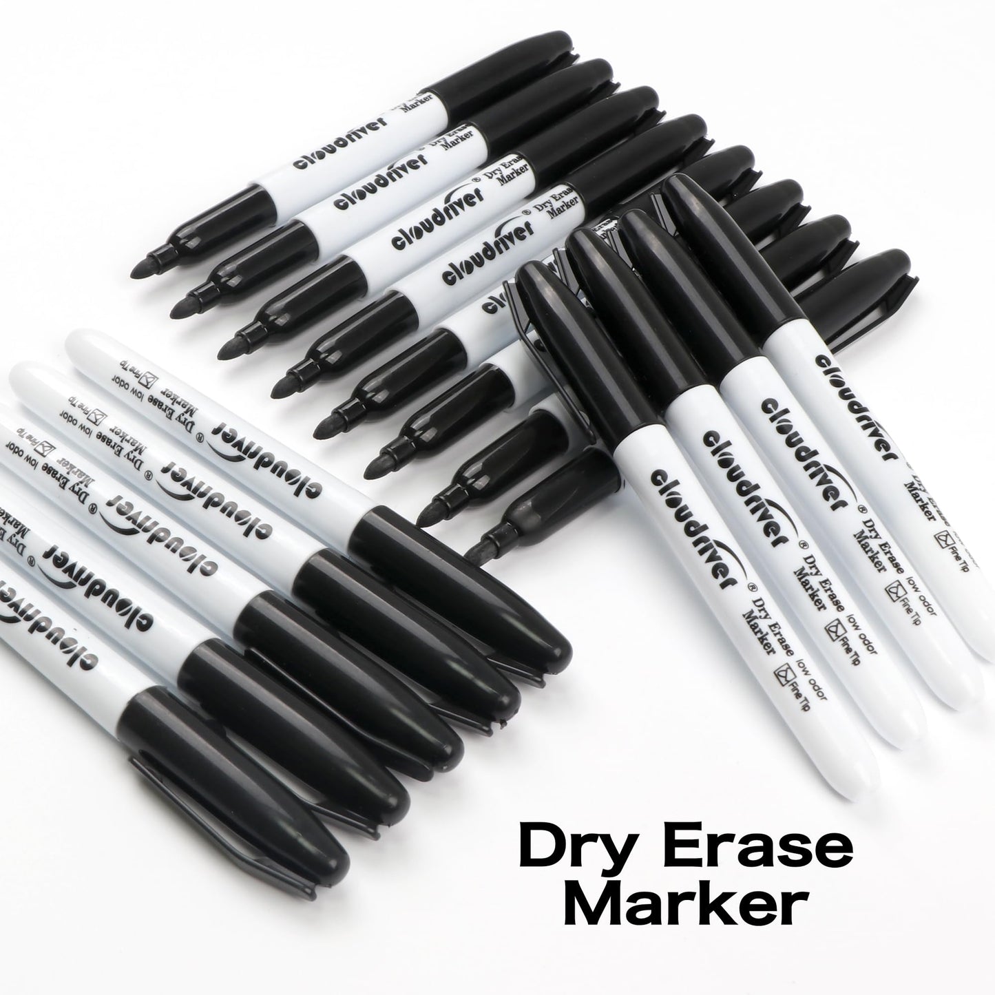 cloudriver Fine Tip Dry Erase Markers Black, 60 Pack Black Whiteboard Markers Bulk, Low-Odor, Ideal For School Office Home Use