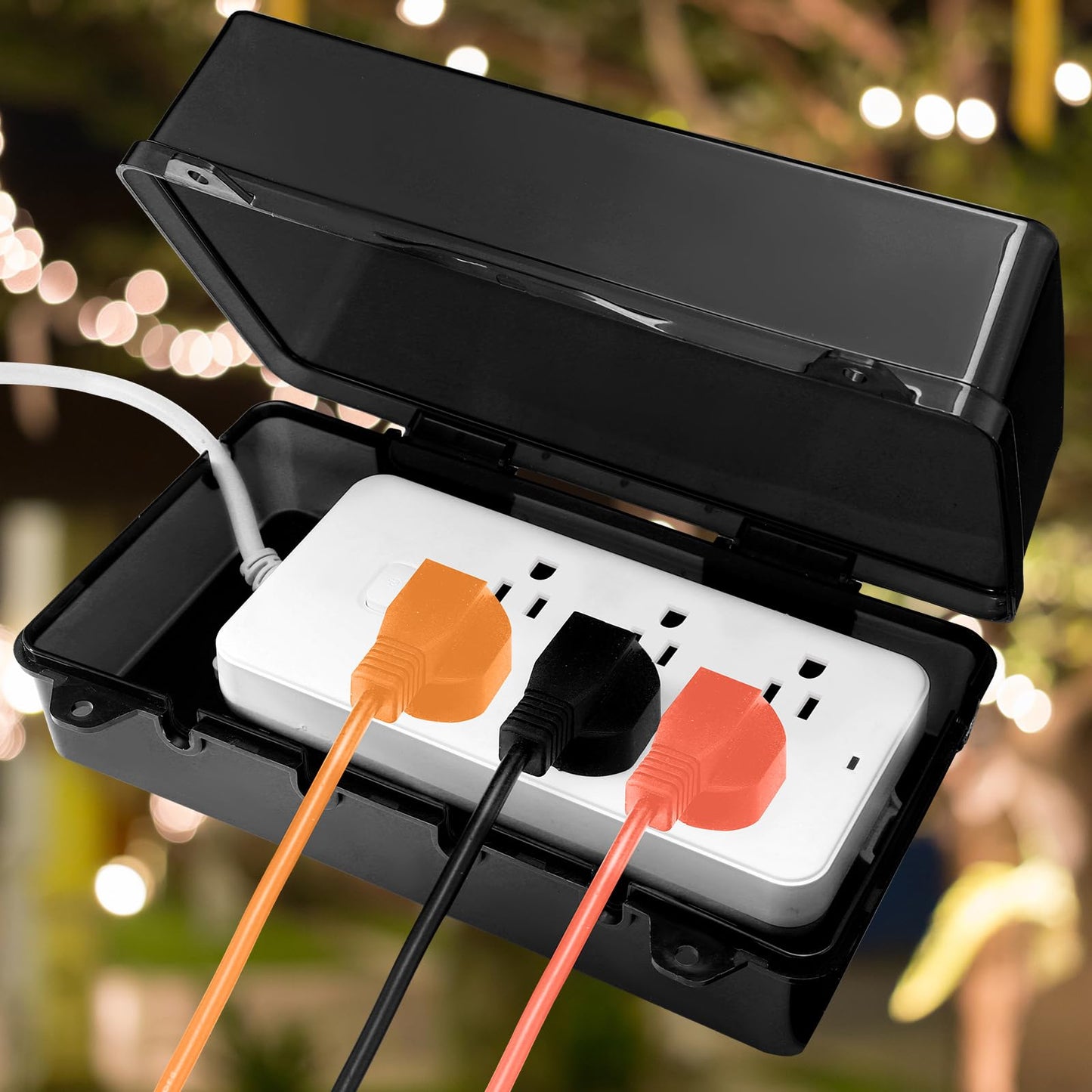 Tellegloww Large Outdoor Electrical Box Waterproof Extension Cord Covers Weatherproof Outdoor Extension Cord Cover Box for Halloween Christmas Holiday Light Decoration(Black)