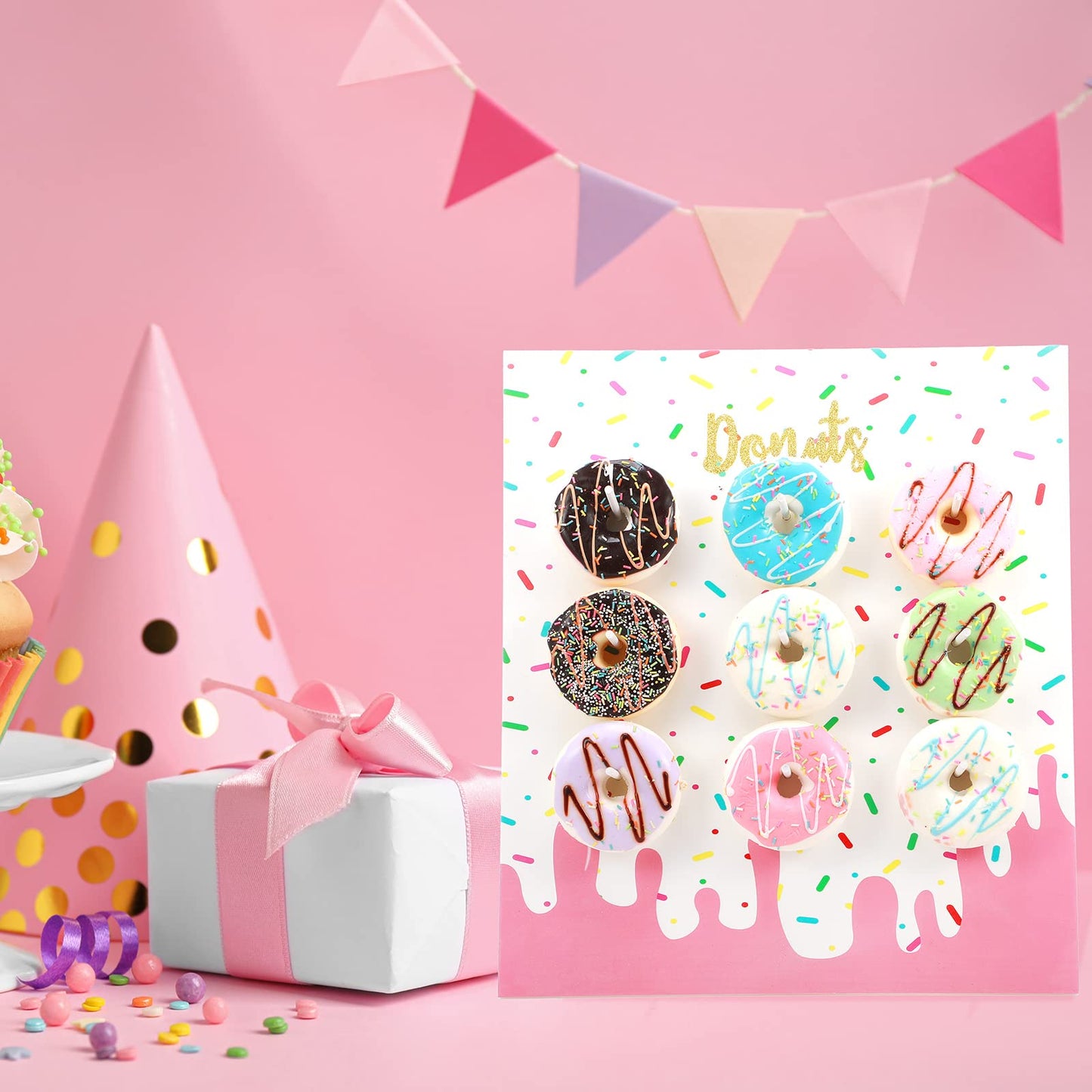 Yerliker 2 Pieces Donut Display Stand, Reusable Donut Holder Board, Party Wall Bagel Boards for Christmas Wedding Birthday Treat Holiday Gathering Parties (13.78 x 9.84 inches)