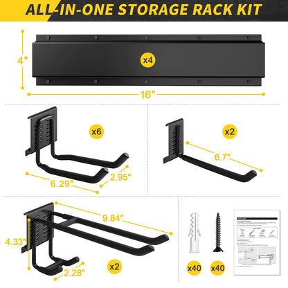 UUP 64 Inches Garage Storage, Garage Organization, Wall Mount Garden Tool Organizer, Max 620lbs Adjustable Metal Hooks, Yard Shed Rack, Tool Holder for Hanging Rake Broom Mop Snowboard, Home Gift