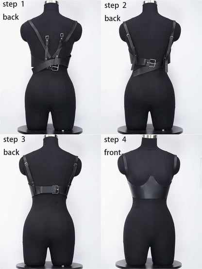 WARANDOD Women Adjustable Body Belt, Faux Leather Harness Belt Corset with Alloy Buckles, Minimalist Fashion Chest & Wide Waist Belt Accessory(Waist 27.0-34.3in)