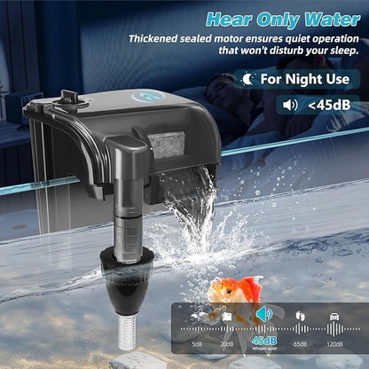 Hang on Back Aquarium Filter 158GPH for 10-40 Gal. Fish Tank, w/ Detachable U-V Light &Surface Skimmer, 4-Stage Suspension Oxygen Deodorization Saltwater Freshwater Crystal Clear Green Clean Machine