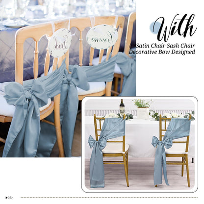 Pesonlook 50Pcs Satin Chair Sashes Ties, Dusty Blue Satin Chair Sashes Bows Chair Cover Back Tie Supplies for Wedding Reception Events Banquets Party, Hotel Event, Chairs Decoration