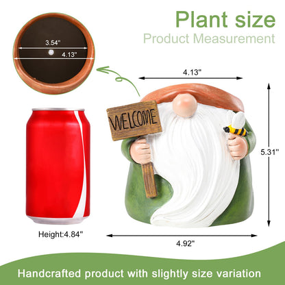 Chonsun Cute Plant Pots Small Gnome Flower Pots 4" Succulent Pot with Drainage Resin Garden Pot Planter for Indoor Outdoor